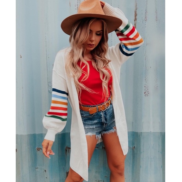 . Shop Hope’s Rainbow/Colorful Ivory Long Open Cardigan - Picture 3 of 11